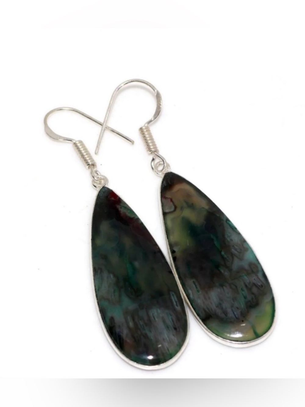 Vintage Y2K Stick Agate 925 Silver Earrings, For Pierced Ears, NEW